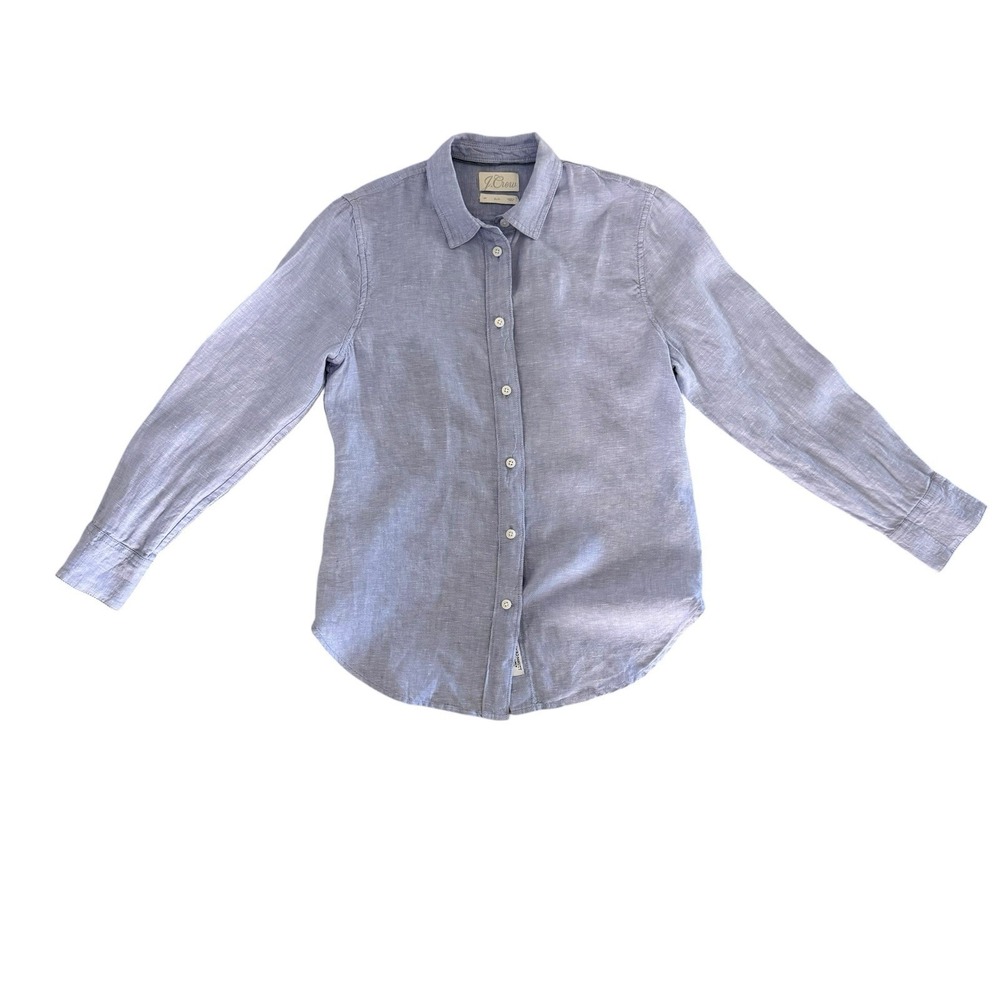 J.Crew Baird McNutt Irish Linen Long Sleeve Shirt Blue Slim Fit Women's 4 Petite - Picture 5 of 13